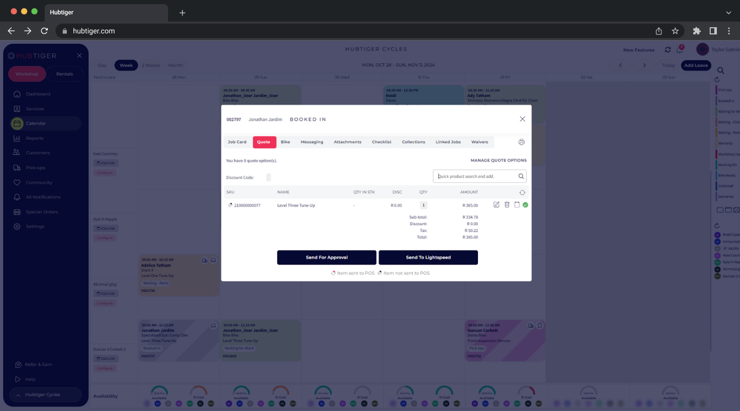 screenshot of Hubtiger Service and Repair Software